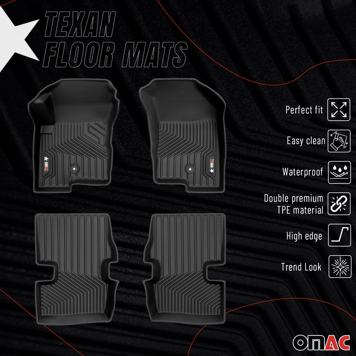 Jeep Compass Floor Mats - Front & Rear - Omac - 3D Texan Premium - Black - '07-'17